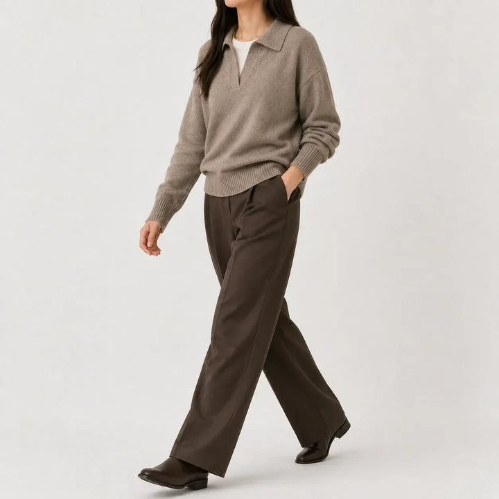 Sorvienne Relaxed Polo Collar Jumper in Mocha