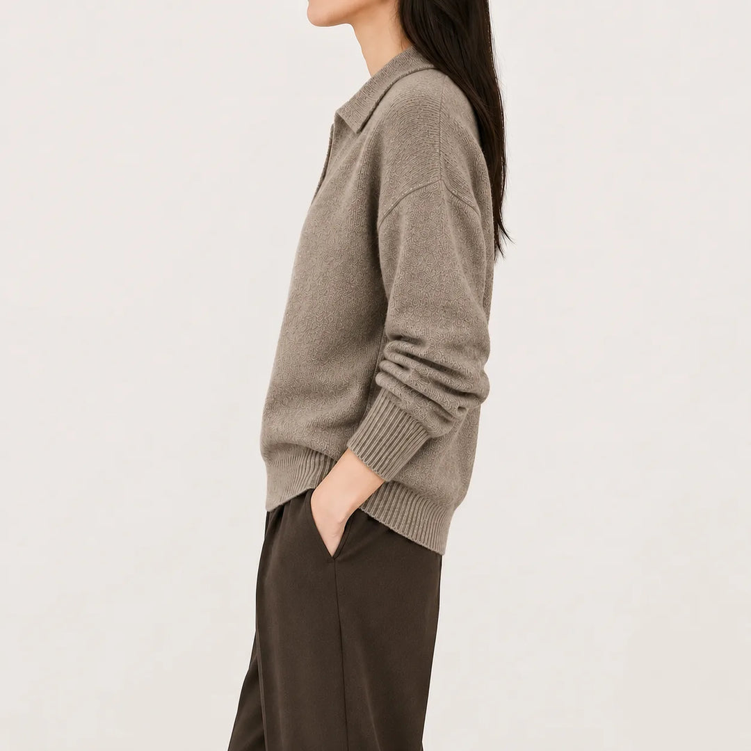 Sorvienne Relaxed Polo Collar Jumper in Mocha