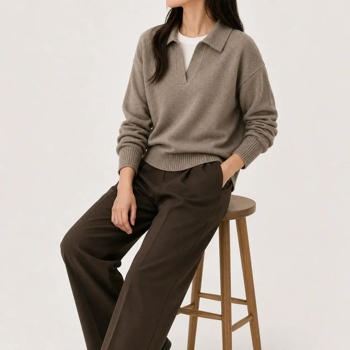 Sorvienne Relaxed Polo Collar Jumper in Mocha