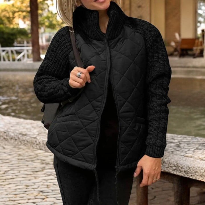 Sorvienne Relaxed Quilted Jacket with Knit Sleeves in Black