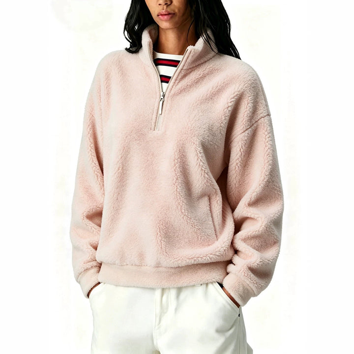 Sorvienne Relaxed Borg Half Zip Fleece in Pink