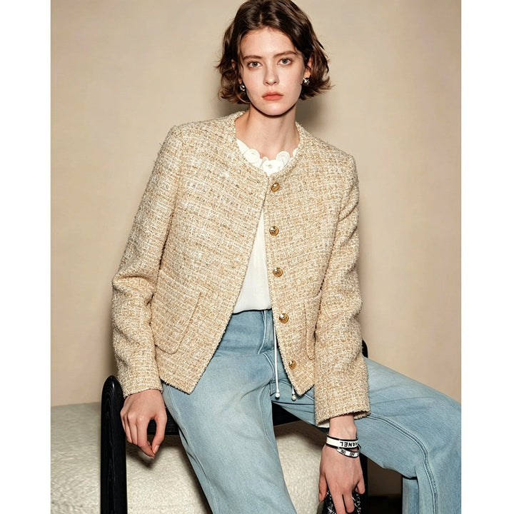Sorvienne Cropped Gold Button Boucle Jacket