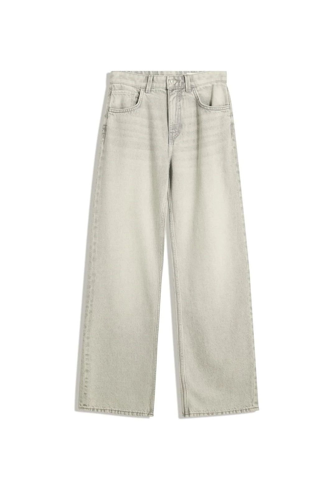Sorvienne Relaxed High Waisted Wide Leg Jeans in Stone