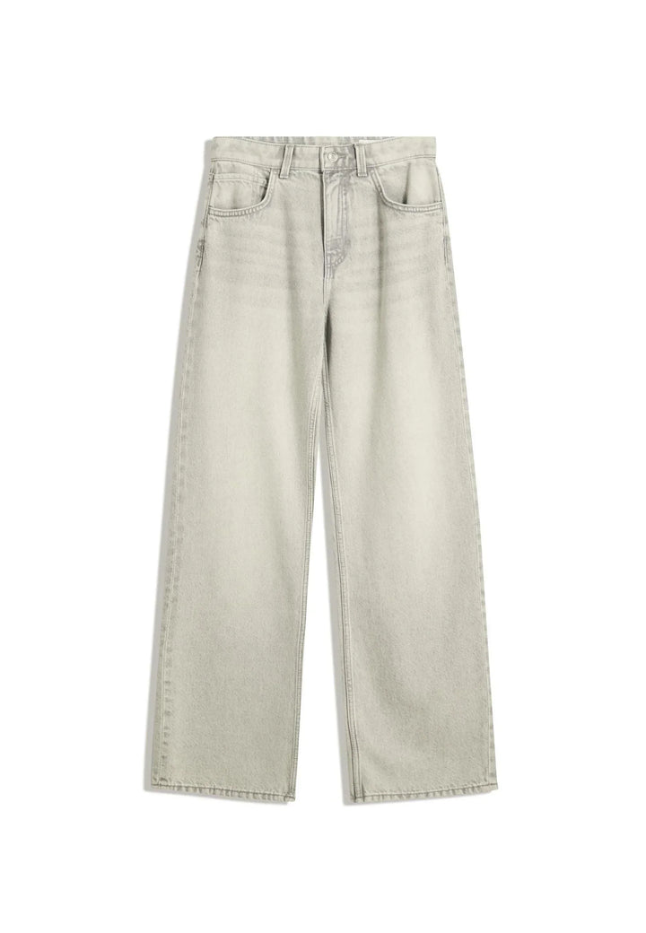 Sorvienne Relaxed High Waisted Wide Leg Jeans in Stone