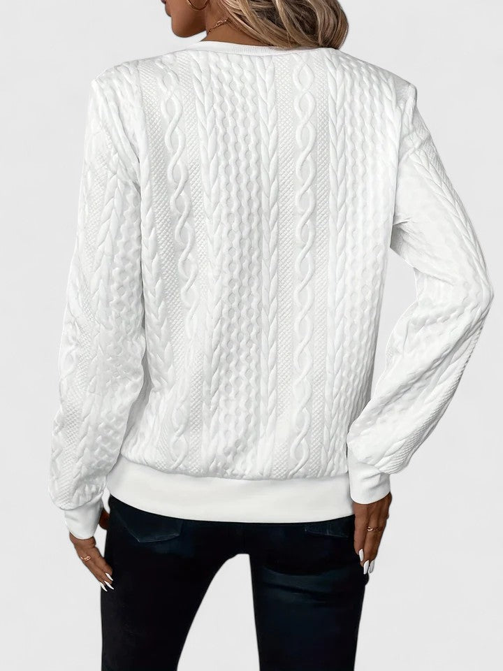 Sorvienne Relaxed Cable Texture Quarter Zip Jumper in White