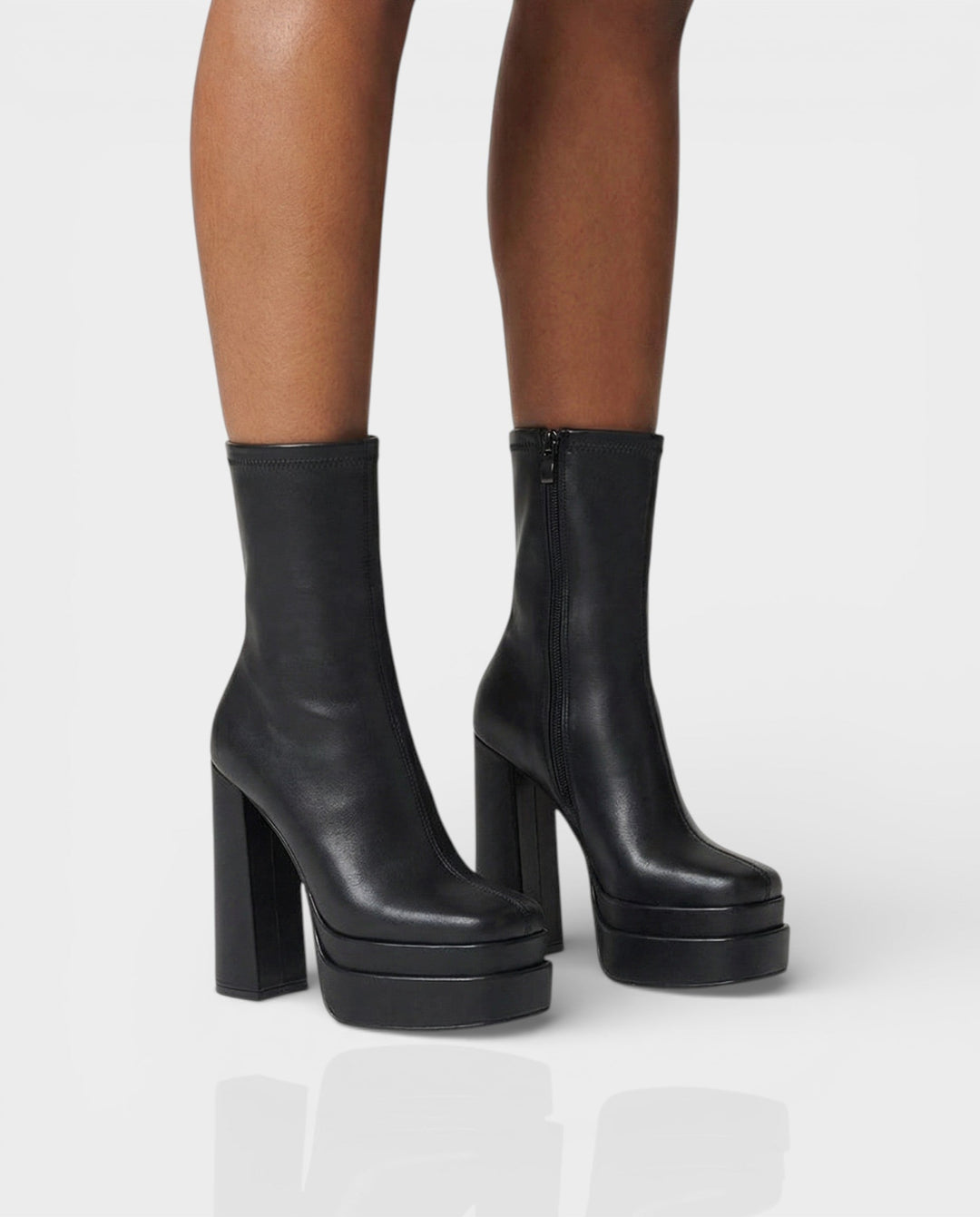 Sorvienne Block Heel Platform Ankle Boots in Black