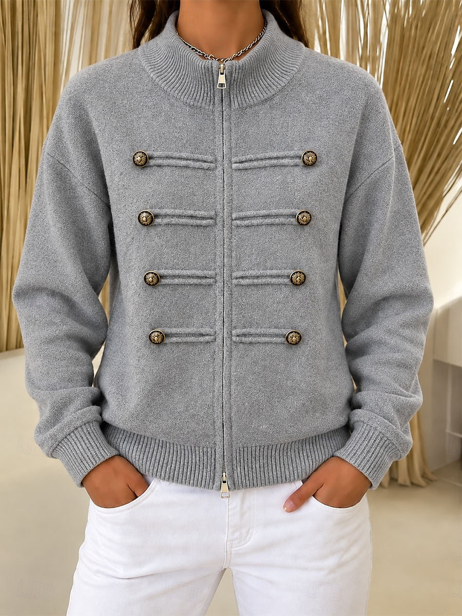 Sorvienne Stand Collar Military Cardigan in Grey