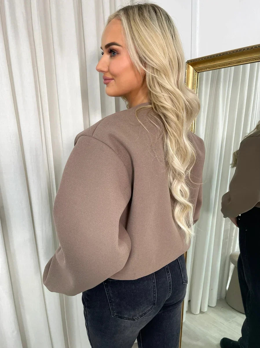 Sorvienne Relaxed Cropped Bomber Jacket in Taupe