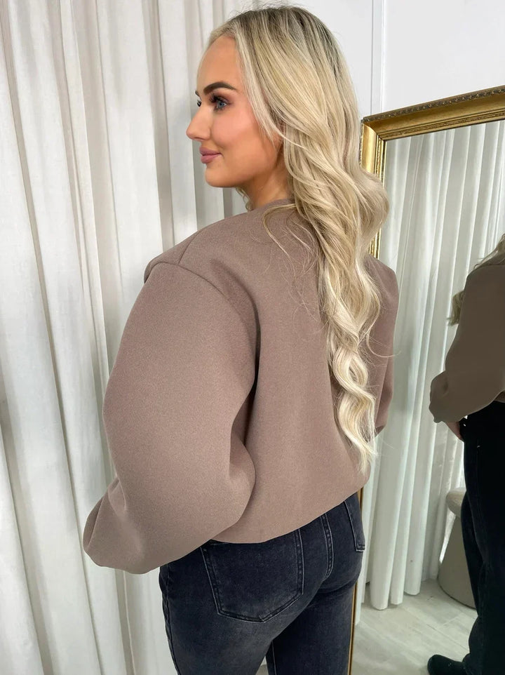 Sorvienne Relaxed Cropped Bomber Jacket in Taupe