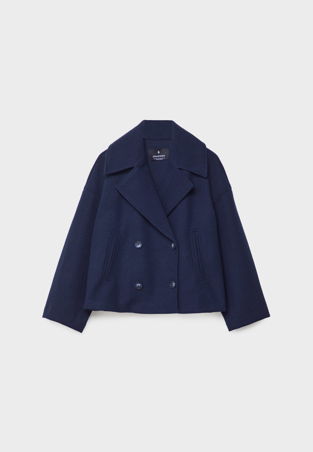Sorvienne Oversized Boxy Cropped Pea Coat in Navy
