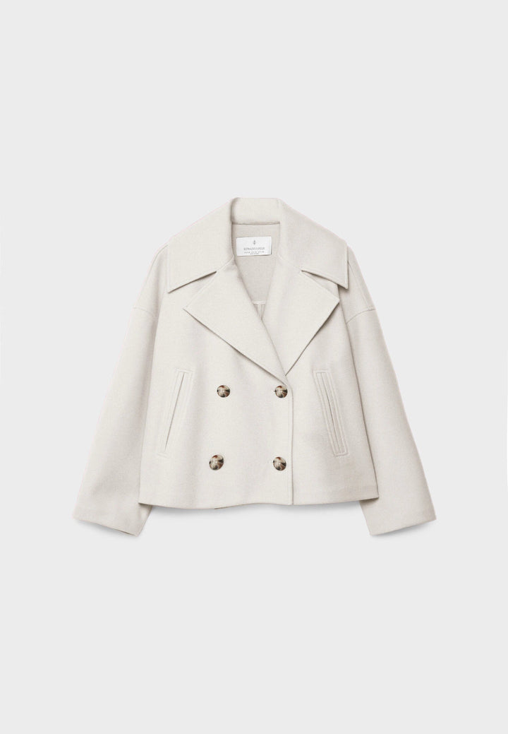 Sorvienne Oversized Boxy Cropped Pea Coat in Cream