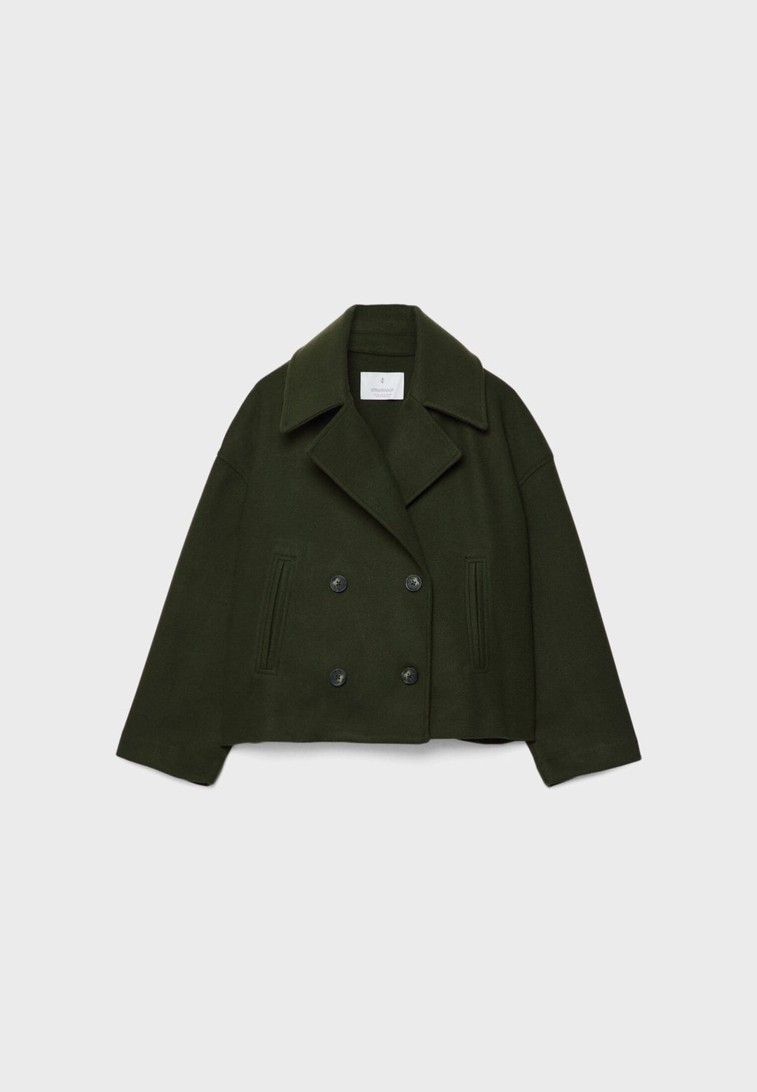 Sorvienne Oversized Boxy Cropped Pea Coat in Dark Green