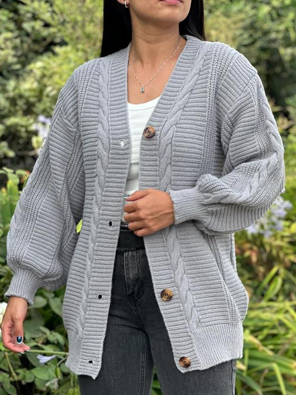 Sorvienne Oversized Chunky Cable Knit Cardigan in Grey