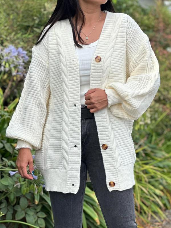 Sorvienne Oversized Chunky Cable Knit Cardigan in Cream