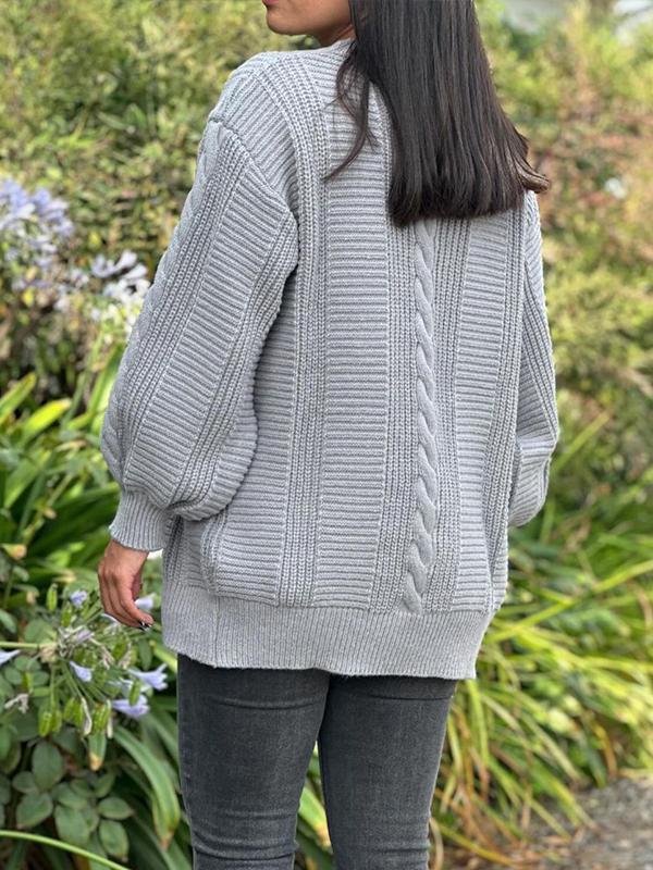 Sorvienne Oversized Chunky Cable Knit Cardigan in Grey