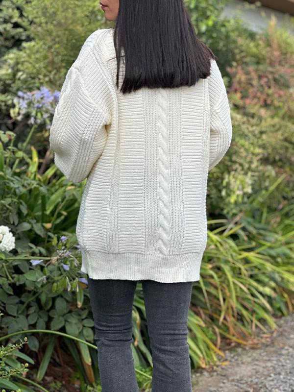Sorvienne Oversized Chunky Cable Knit Cardigan in Cream