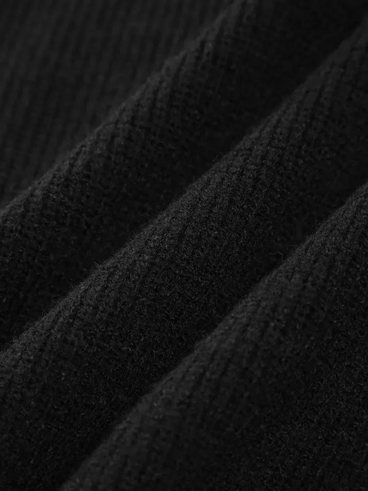 Sorvienne Cropped Mock Neck Blanket Stitch Jumper in Black