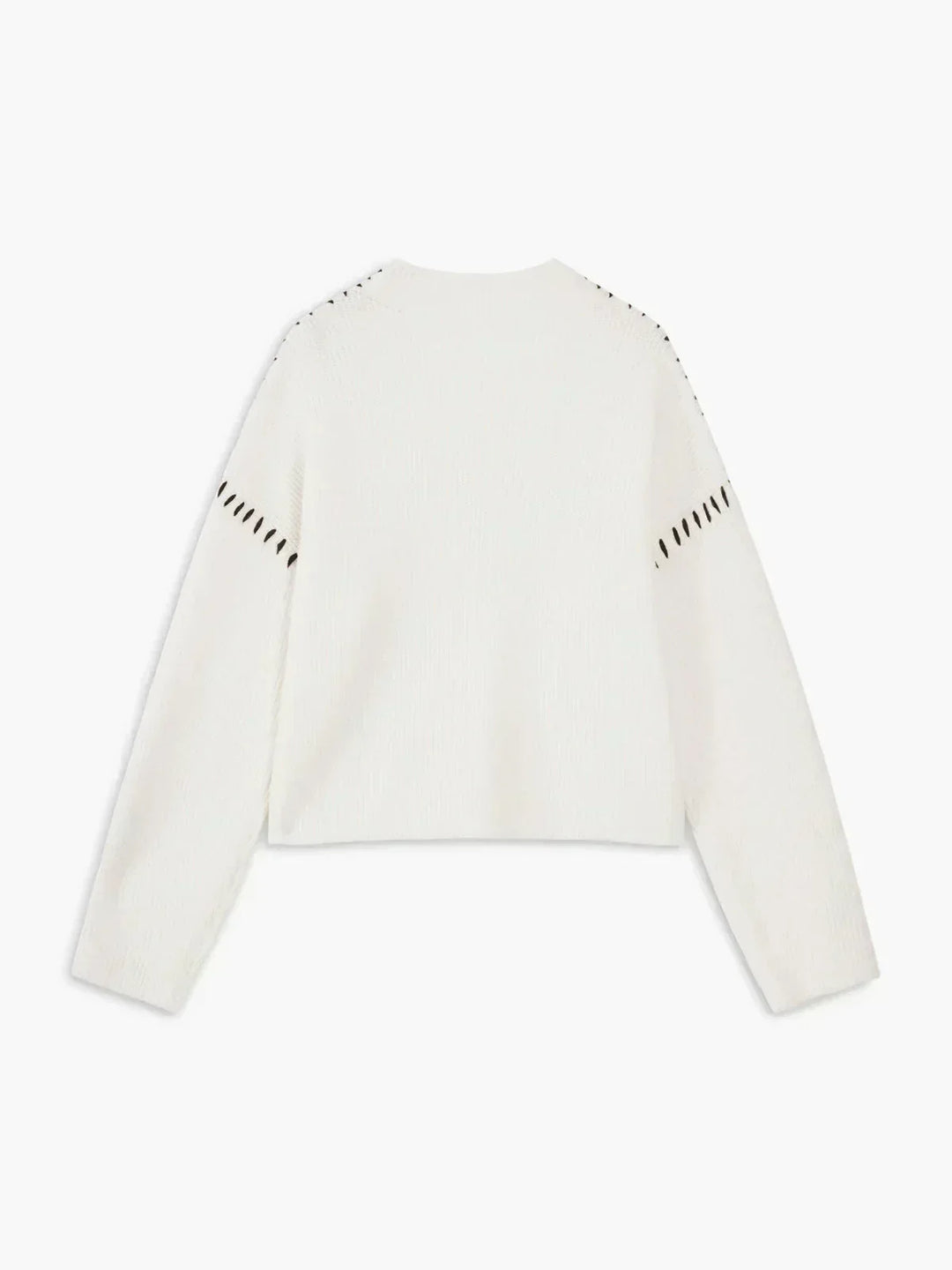 Sorvienne Cropped Mock Neck Blanket Stitch Jumper in White