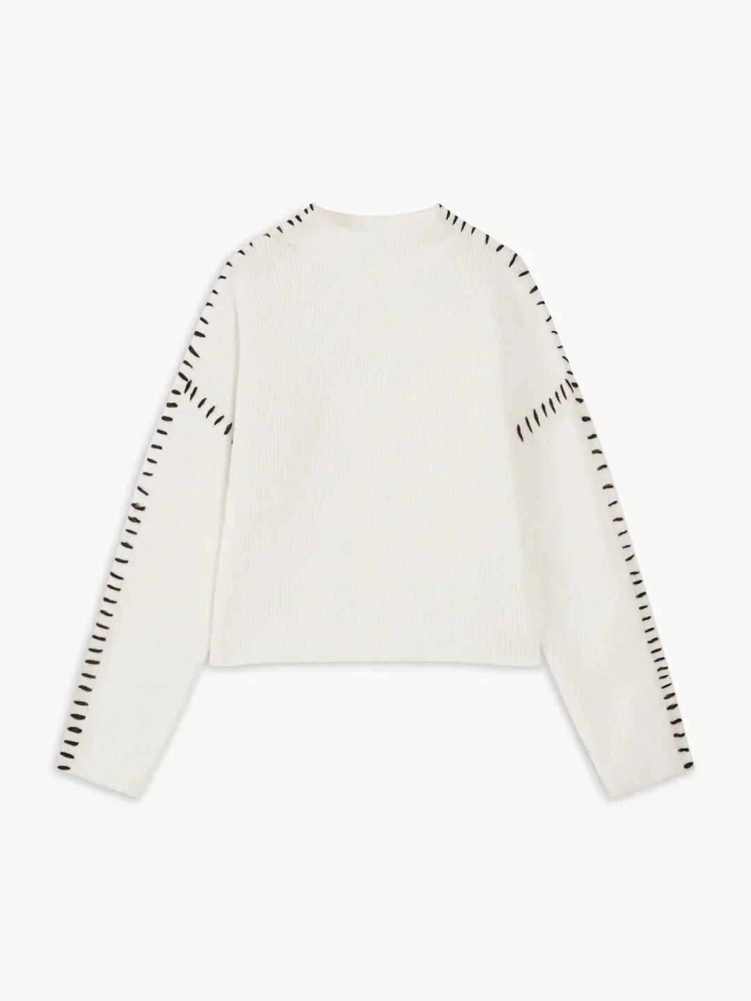 Sorvienne Cropped Mock Neck Blanket Stitch Jumper in White