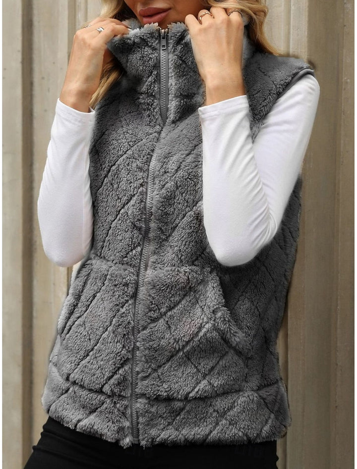 Sorvienne Relaxed Quilted Zip Borg Gilet in Grey