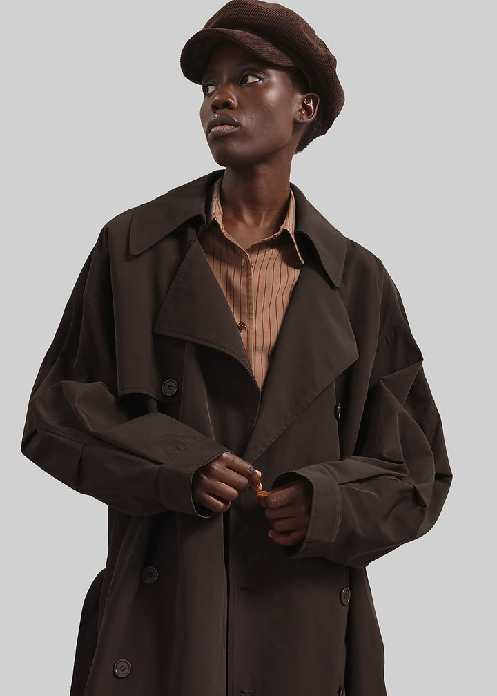Sorvienne Water Repellent Oversized Trench Coat in Brown