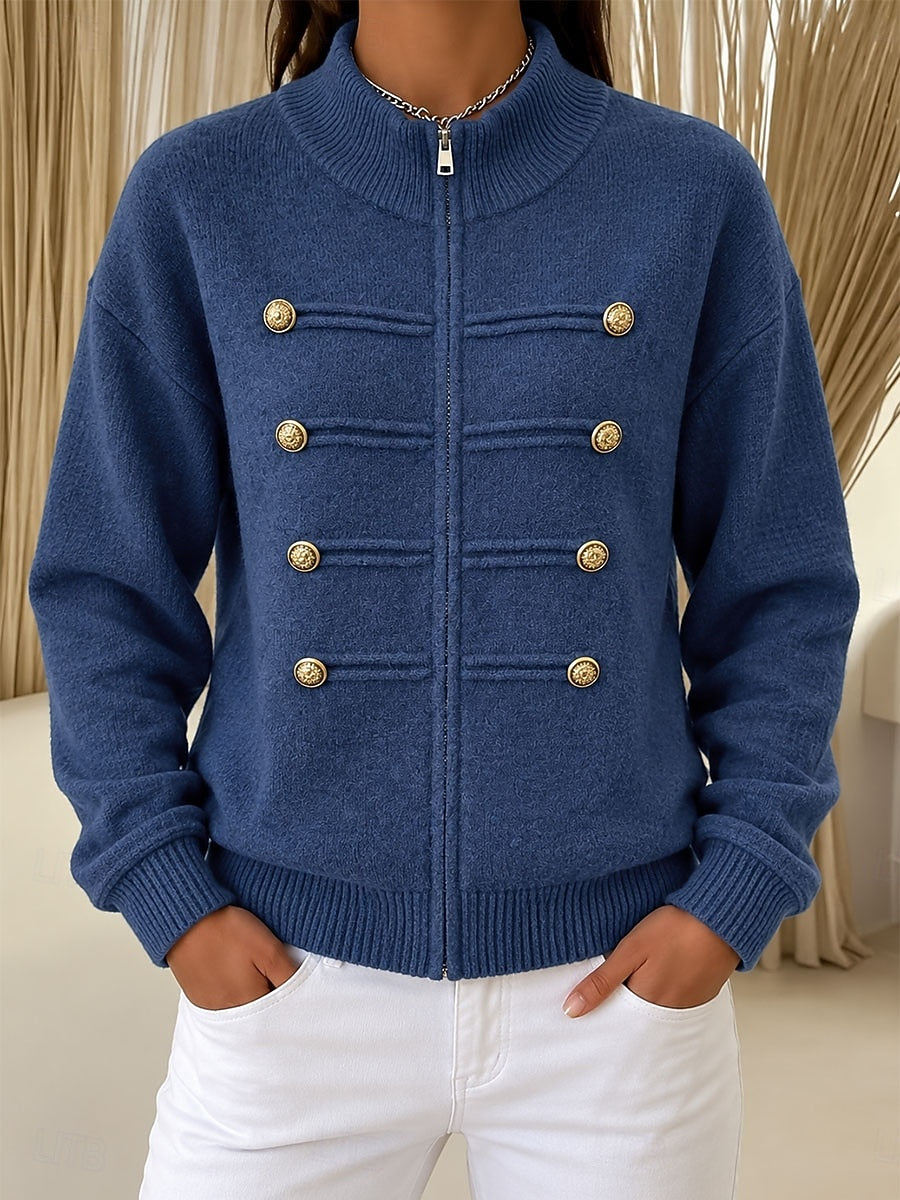 Sorvienne Stand Collar Military Cardigan in Denim Blue