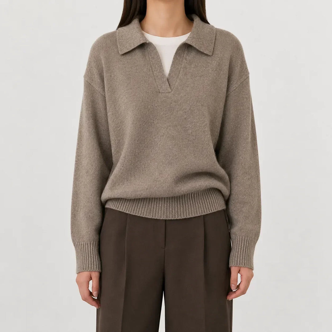 Sorvienne Relaxed Polo Collar Jumper in Mocha