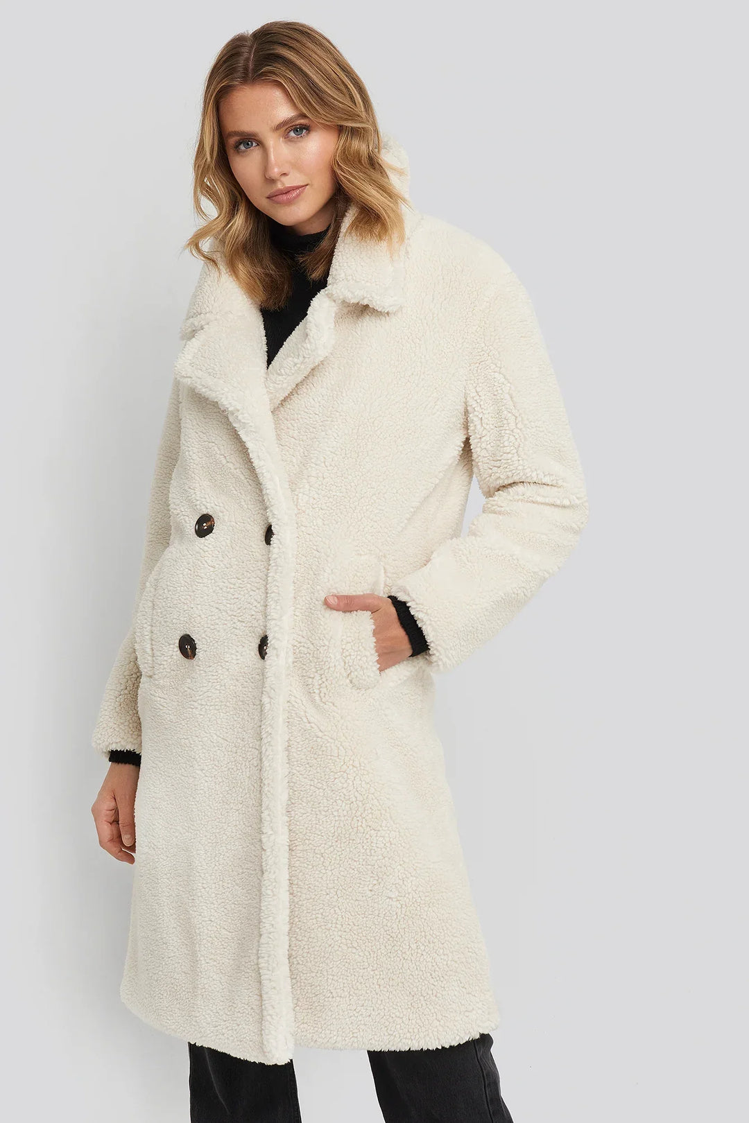Sorvienne Double Breasted Longline Teddy Coat