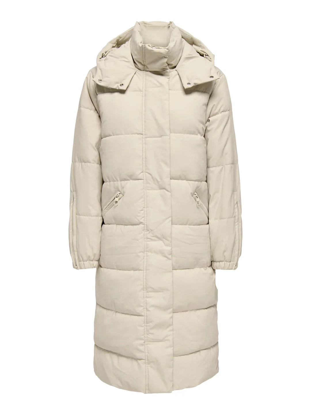 Sorvienne Hooded Longline Puffer Coat in Cream
