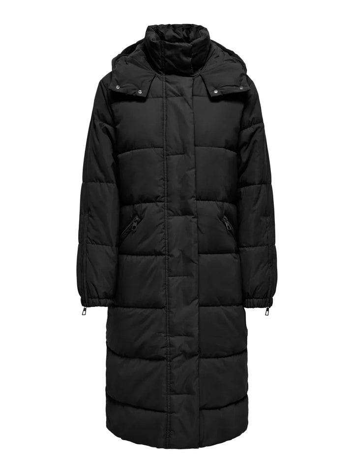 Sorvienne Hooded Longline Puffer Coat in Black