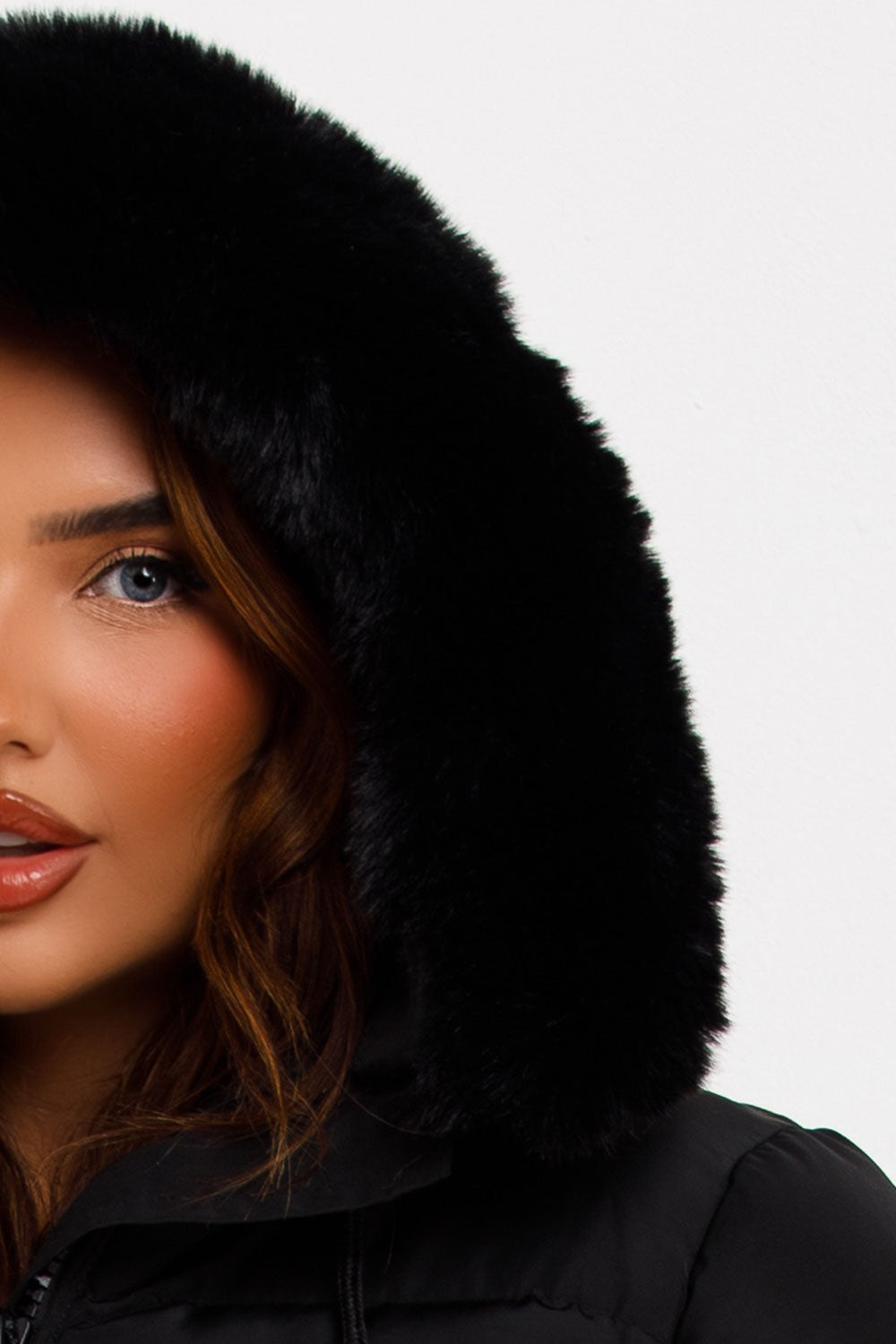 Sorvienne Faux Fur Hood Cropped Puffer Jacket