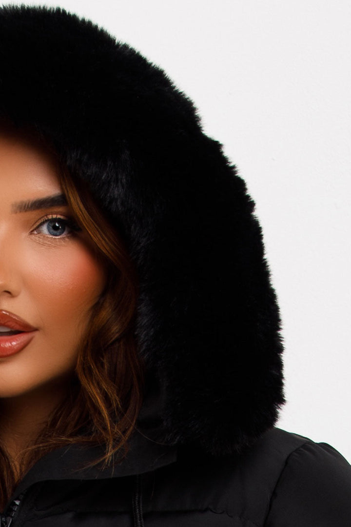 Sorvienne Faux Fur Hood Cropped Puffer Jacket