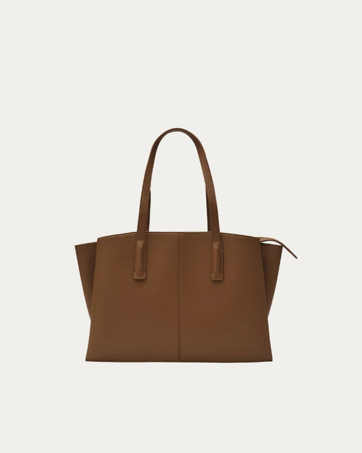 Sorvienne Structured Three Compartment Laptop Tote Bag in Tan
