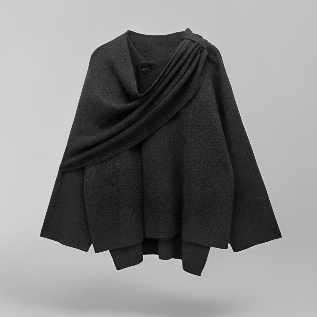 Sorvienne Relaxed Asymmetric Scarf Coat in Charcoal