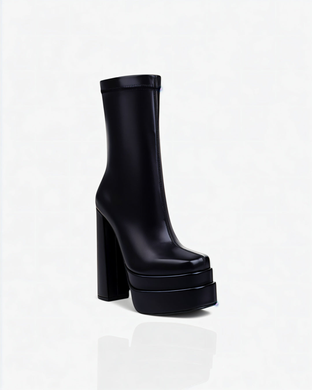 Sorvienne Block Heel Platform Ankle Boots in Black