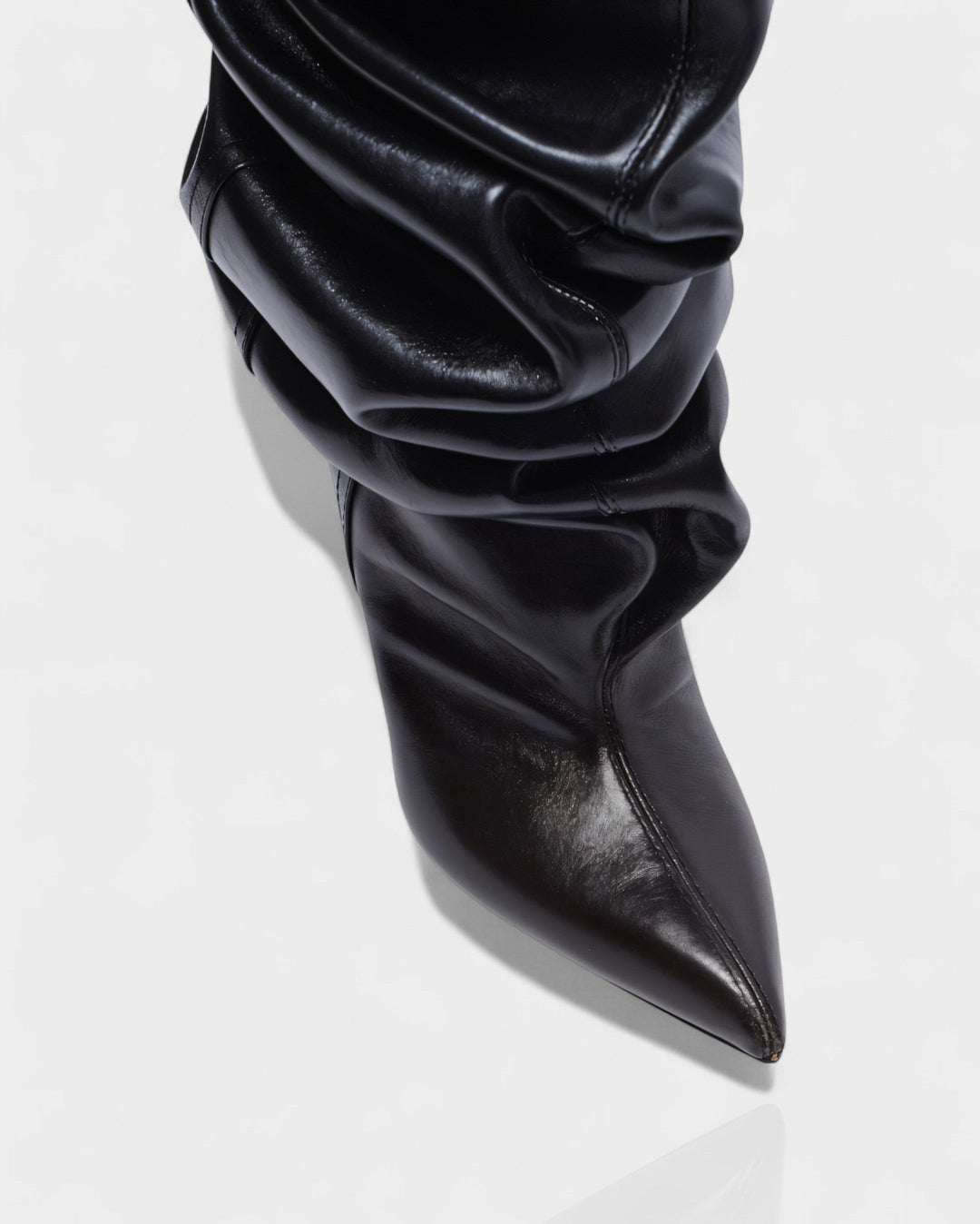 Sorvienne Pointed Toe Wedge Heel Slouch Boots in Black