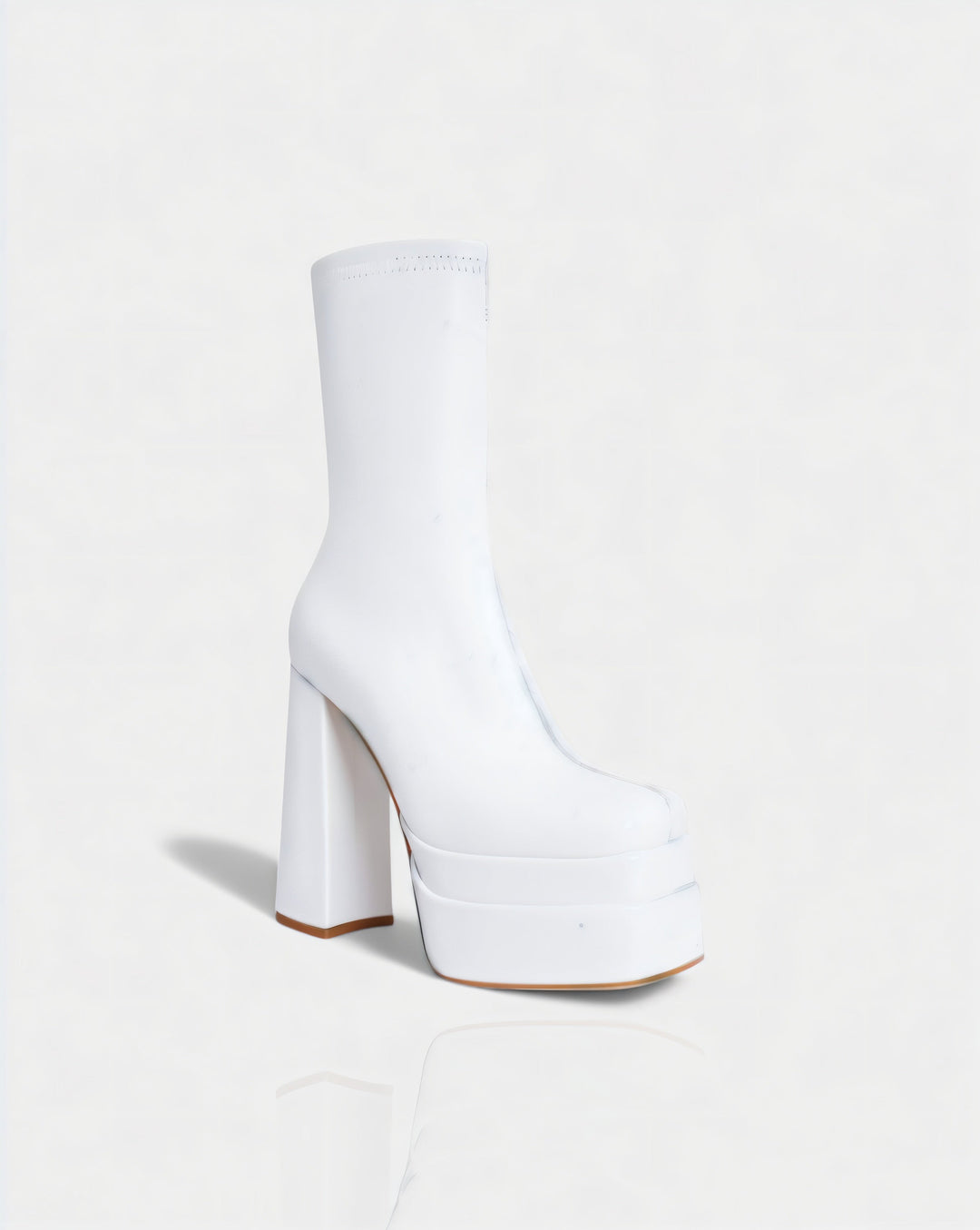 Sorvienne Block Heel Platform Ankle Boots in White