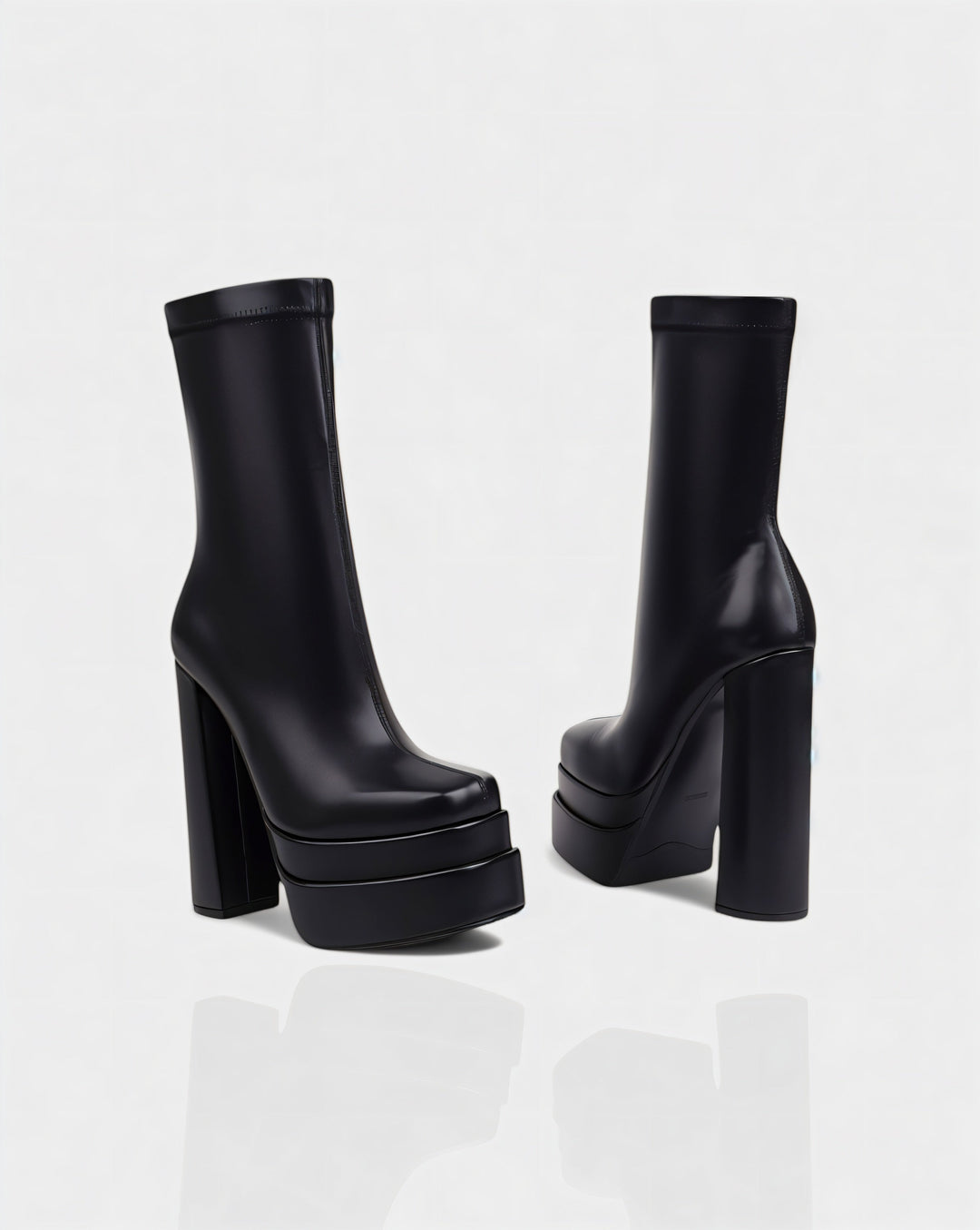 Sorvienne Block Heel Platform Ankle Boots in Black