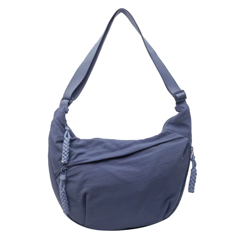 Sorvienne Oversized Slouchy Crescent Crossbody Bag in Denim Blue
