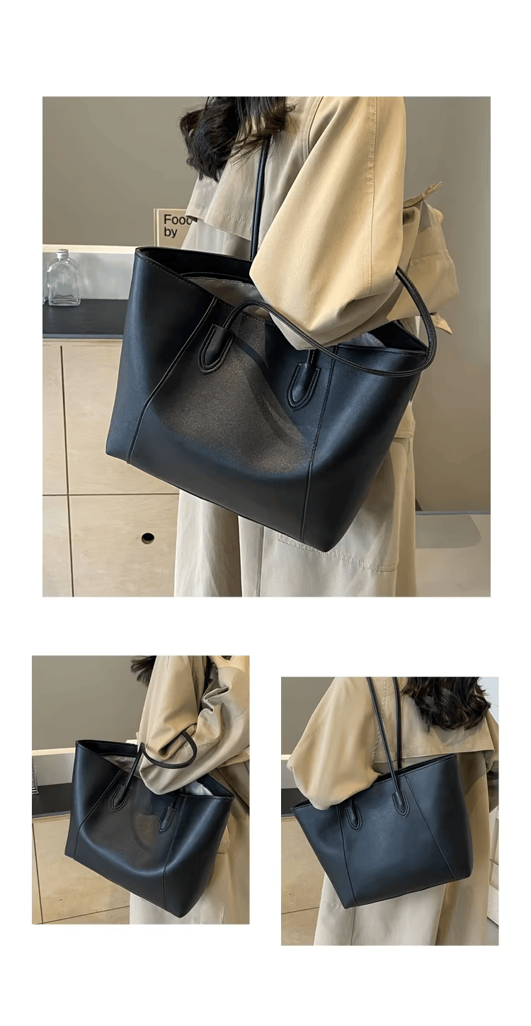 Sorvienne Structured Faux Leather Tote Bag in Black