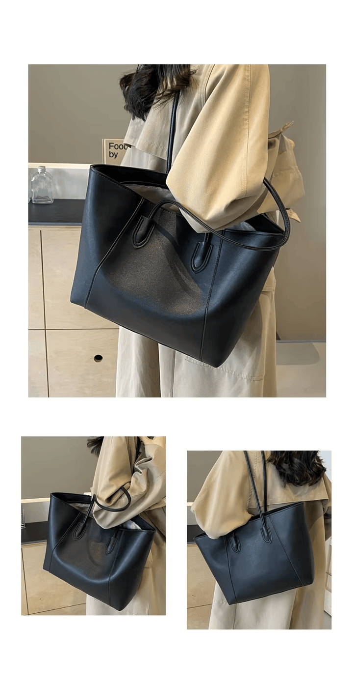 Sorvienne Structured Faux Leather Tote Bag in Black