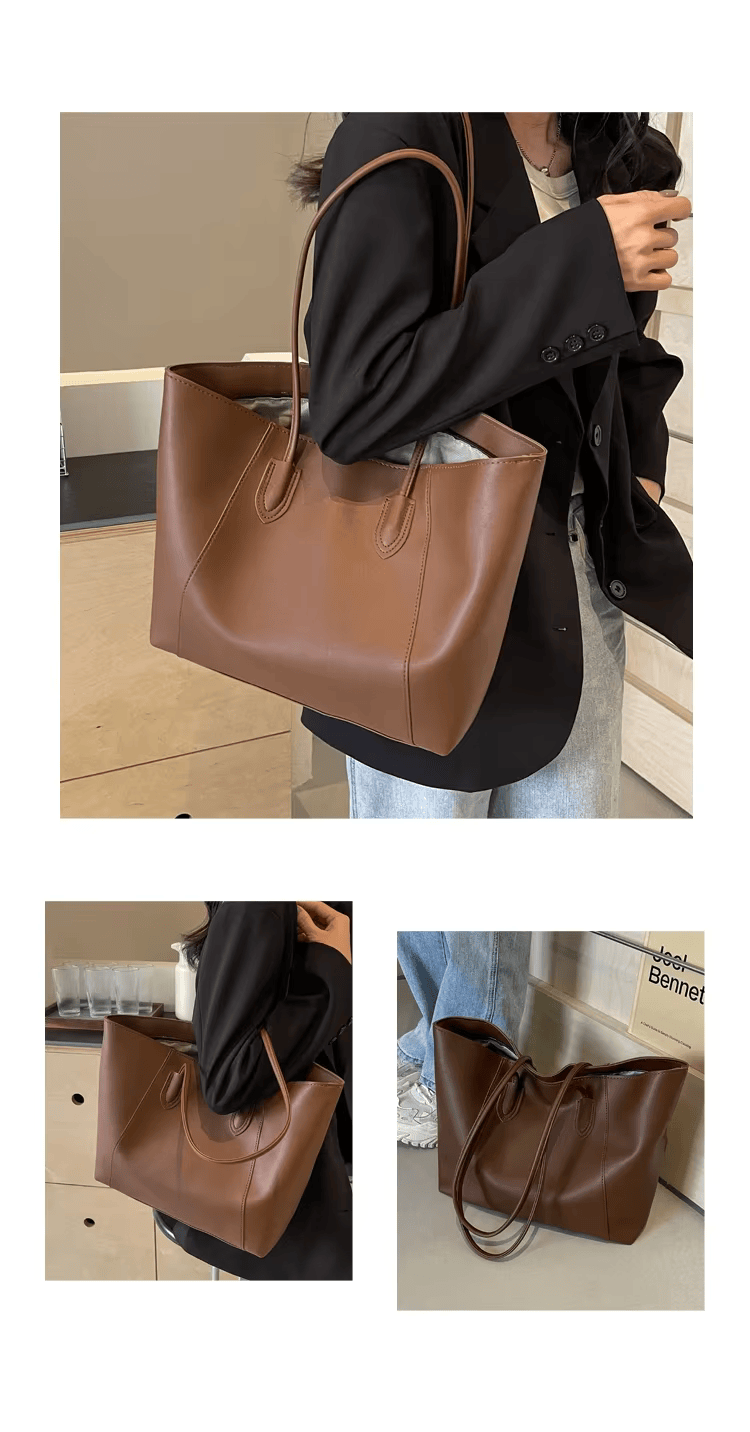 Sorvienne Structured Faux Leather Tote Bag in Brown