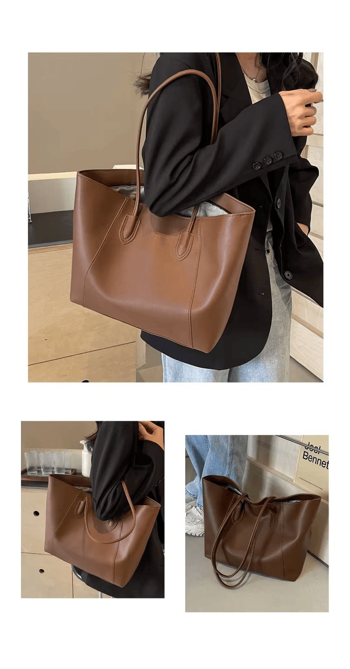 Sorvienne Structured Faux Leather Tote Bag in Brown