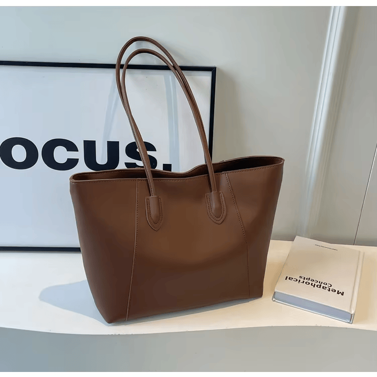 Sorvienne Structured Faux Leather Tote Bag in Brown