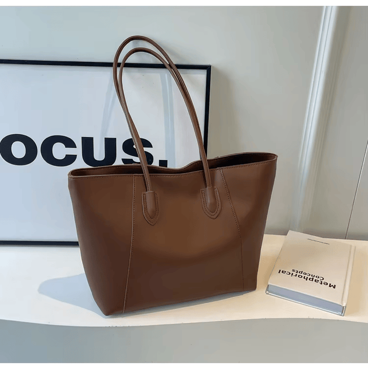 Sorvienne Structured Faux Leather Tote Bag in Brown