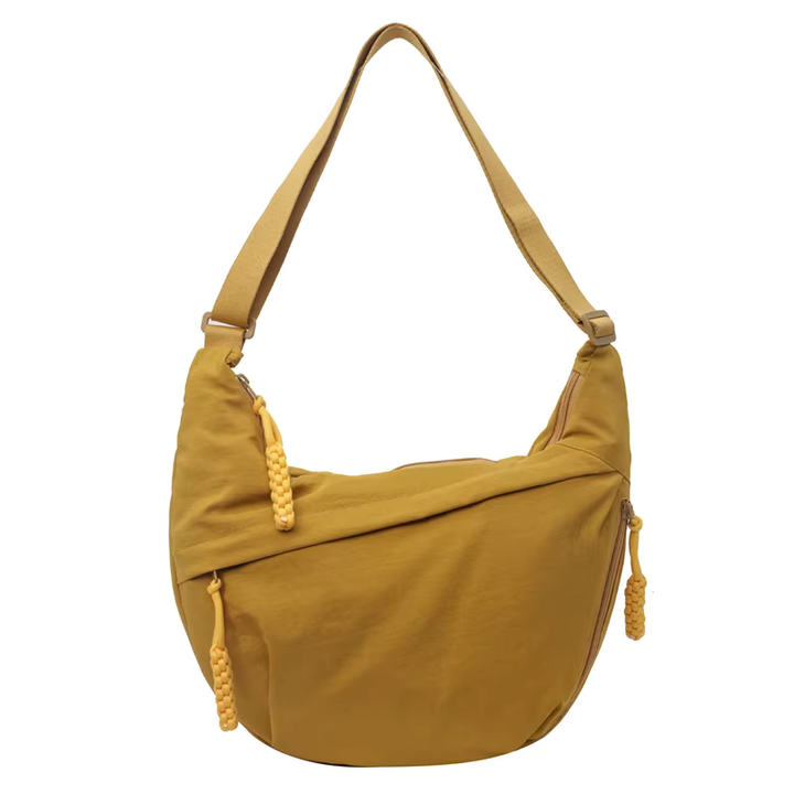 Sorvienne Oversized Slouchy Crescent Crossbody Bag in Mustard