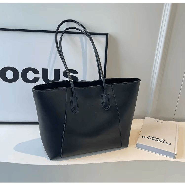Sorvienne Structured Faux Leather Tote Bag in Black
