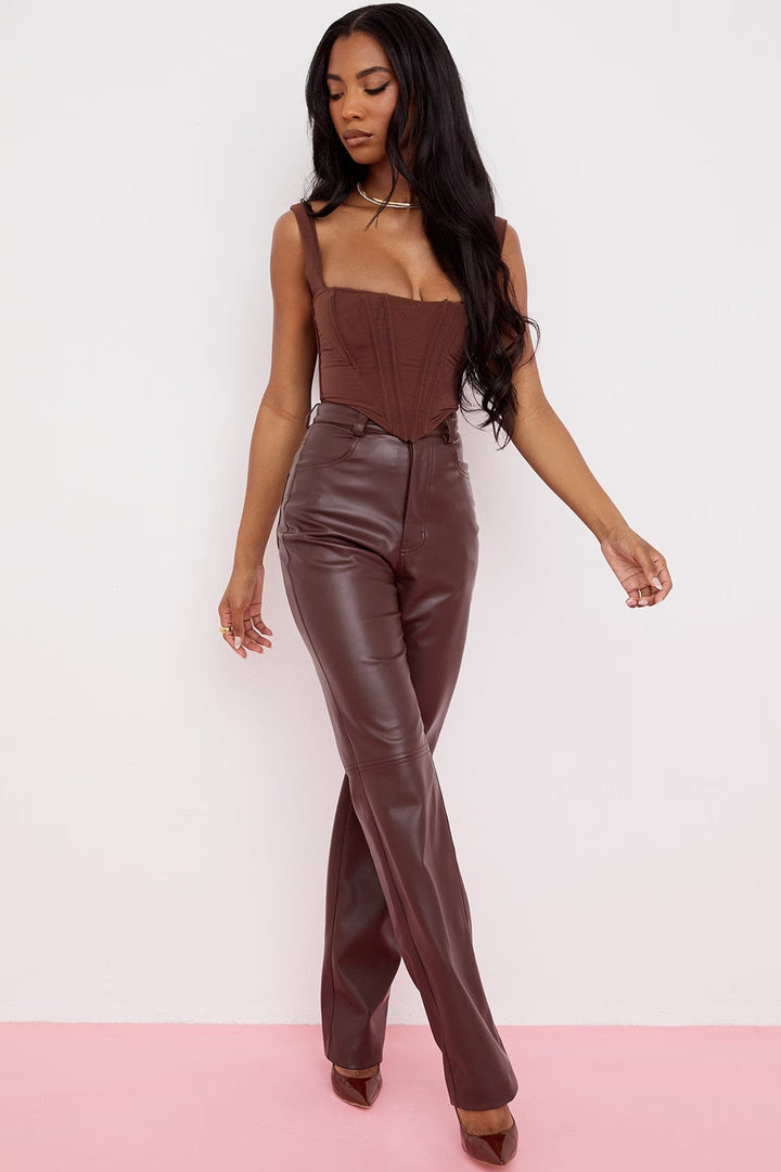 Sorvienne High Waist Straight Leg Faux Leather Trousers