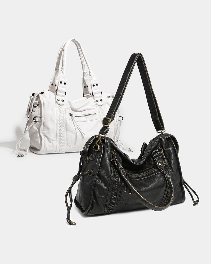 Sorvienne Washed Faux Leather Slouchy Shoulder Bag