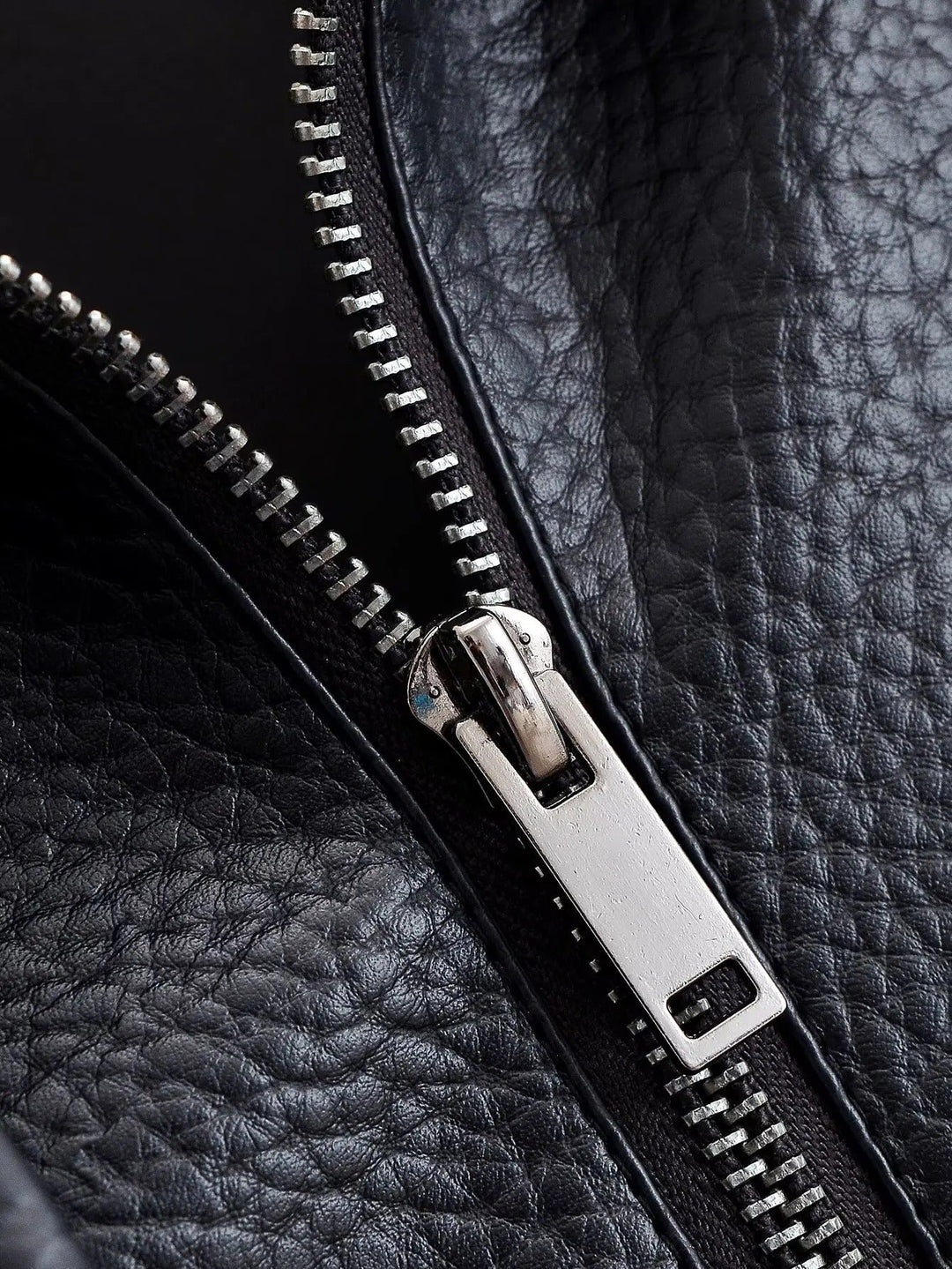 Sorvienne Oversized Asymmetric Zip Leather Look Jacket in Black
